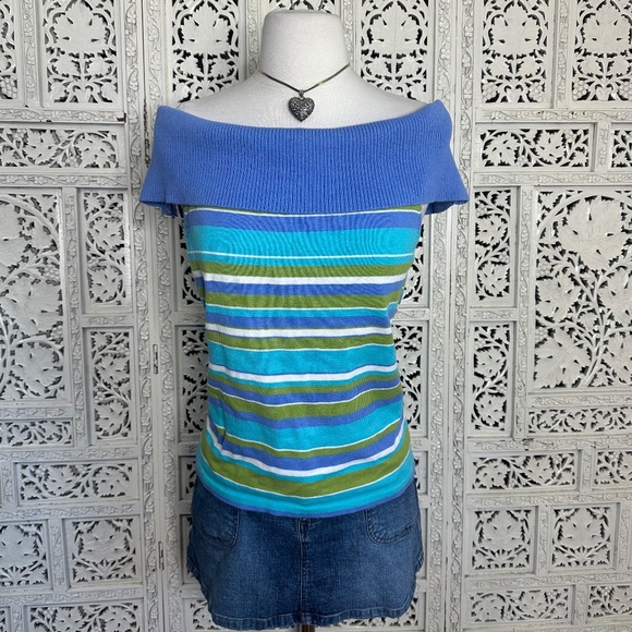 Jones New York Sport Striped Off the Shoulder Sleeveless Knit Top Sz Small - Picture 1 of 7